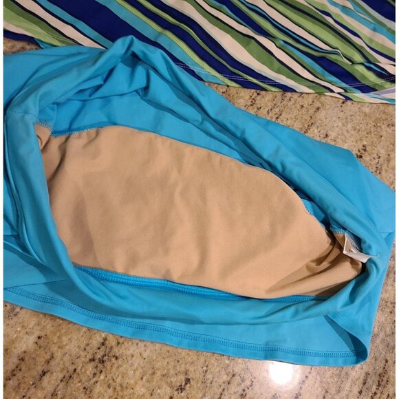 LL Bean Tankini Swim Skirt Set Plus Size 18 Blue Green Stripe Halter - Picture 7 of 16
